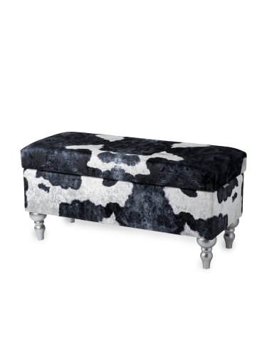 Storage pouffe with cow pattern upholstery, comfortable and decorative for the interior
