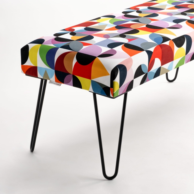 Patterned bench on metal legs
