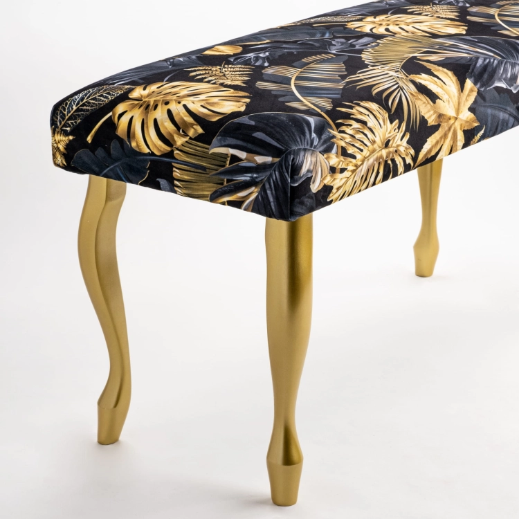 Gold patterned upholstered bench