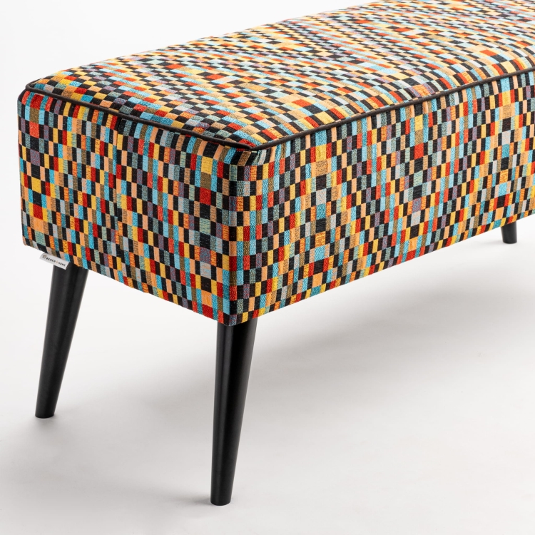 colorful upholstered bench, perfect for the hallway