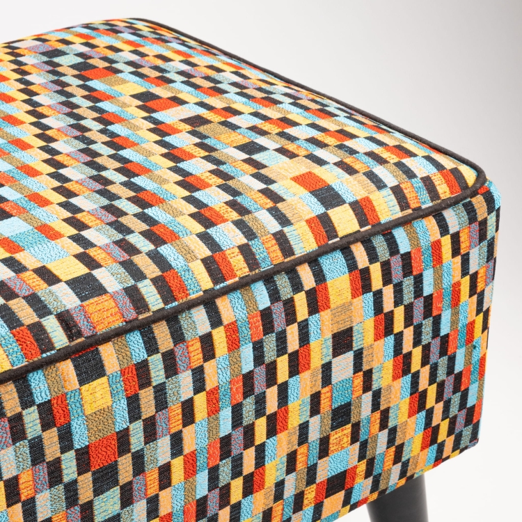 upholstered colorful hall bench on black legs