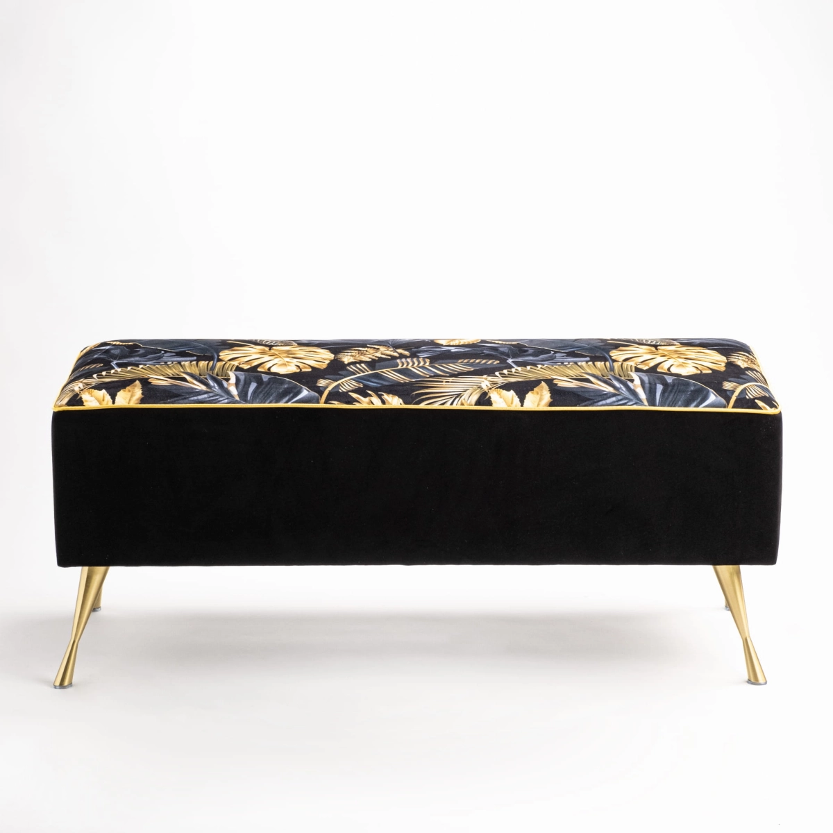 Upholstered bench in glamour style with gold trim
