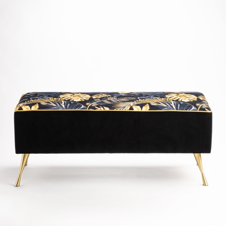 Upholstered bench in glamour style with gold trim