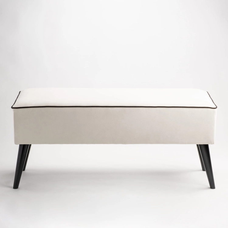 Cream upholstered bench with black legs for the hallway