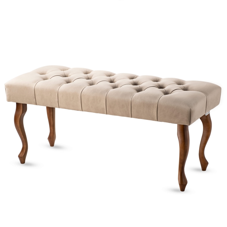 Latte-colored quilted bench - an elegant and warm piece of furniture for the living room, bedroom or hallway