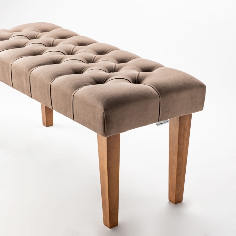 Brown Quilted Bench with Natural Wooden Legs
