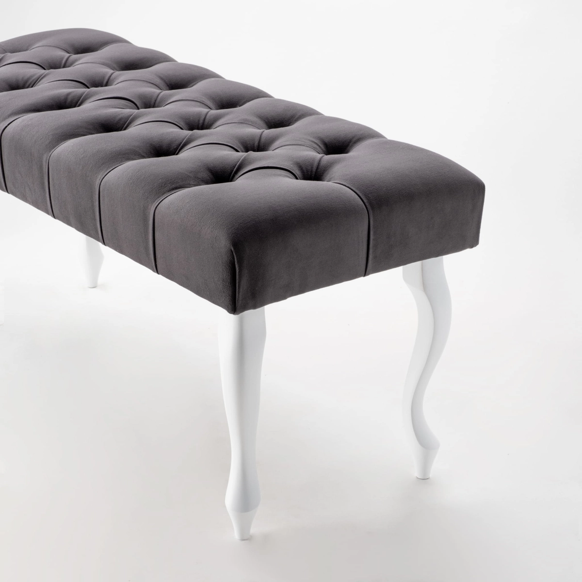 Quilted anthracite bench with white legs