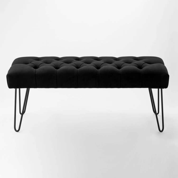 Black Quilted Bench with Pin Legs
