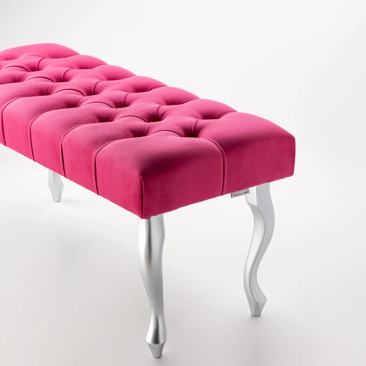 Fuchsia quilted bench with silver legs