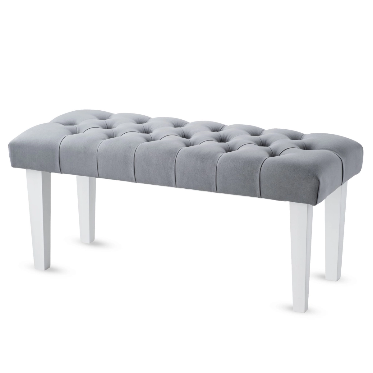 Gray quilted bench with white legs elegant seat for the hallway
