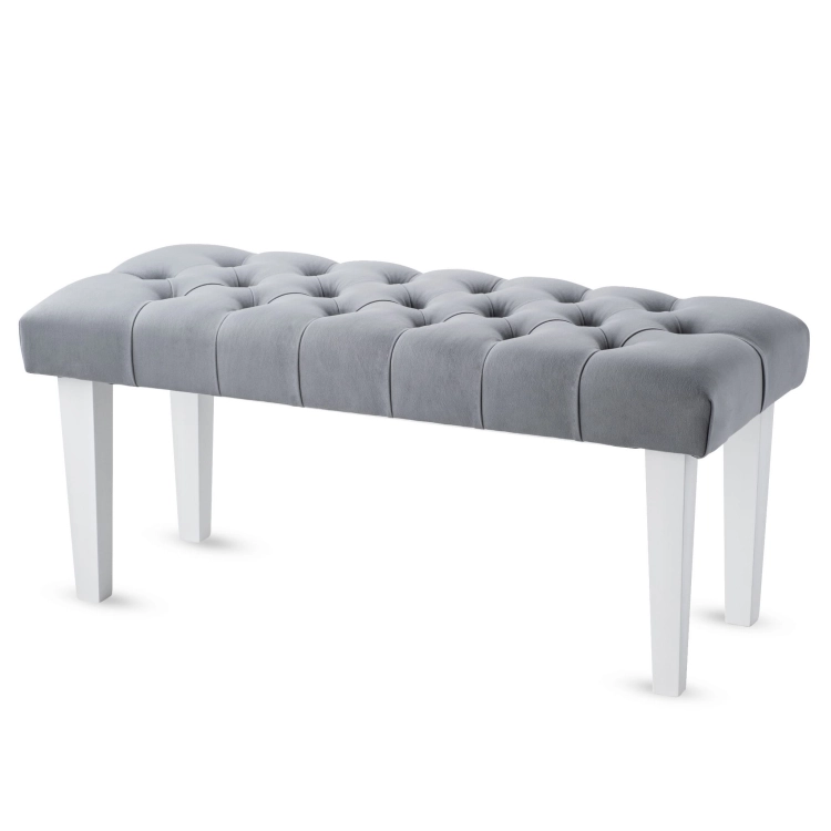 Gray quilted bench with white legs elegant seat for the hallway