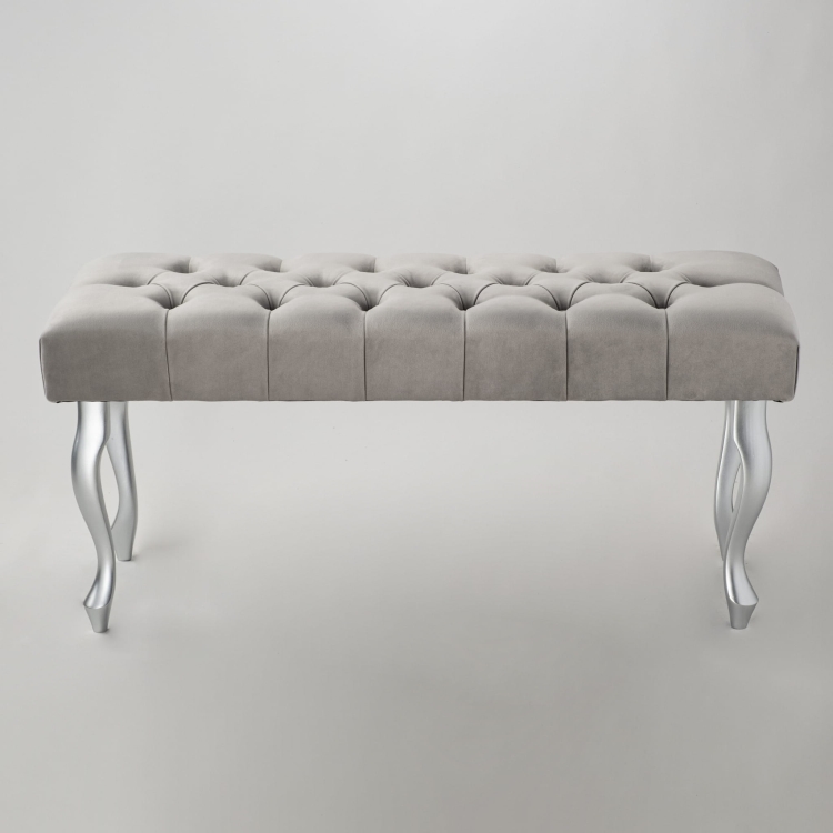 Gray upholstered bench with silver legs - a modern and elegant piece of furniture for the living room or hallway