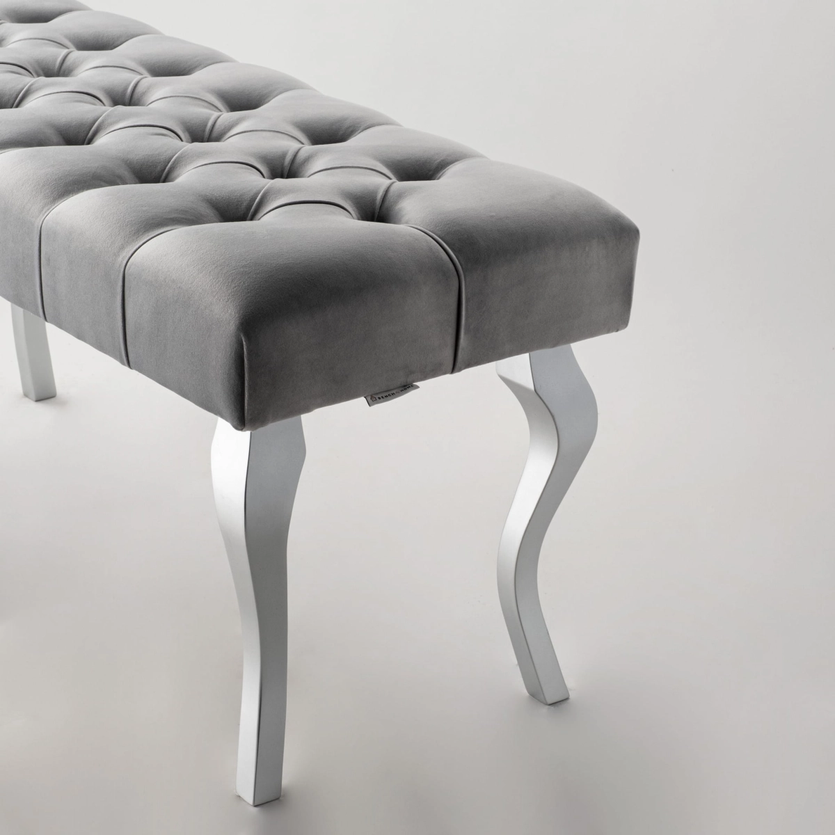 Quilted Gray Bench with Shiny Chrome Legs