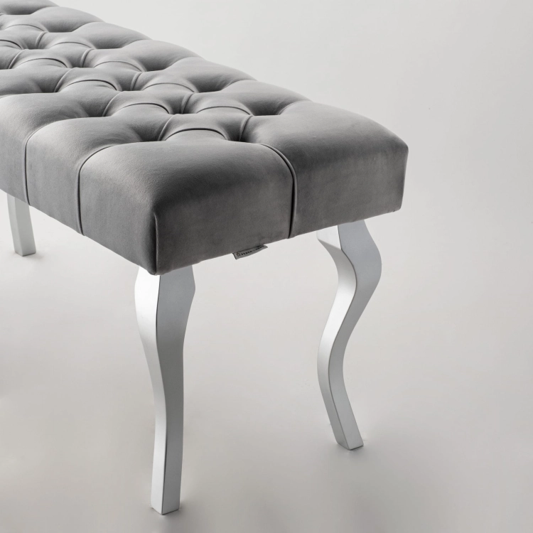 Quilted Gray Bench with Shiny Chrome Legs