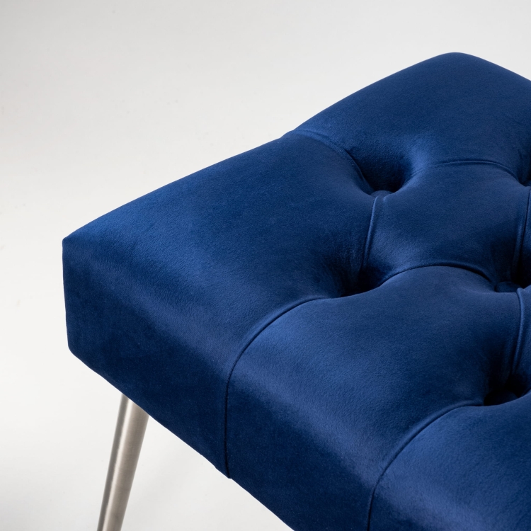 Navy Blue Quilted Bench with Metal Legs