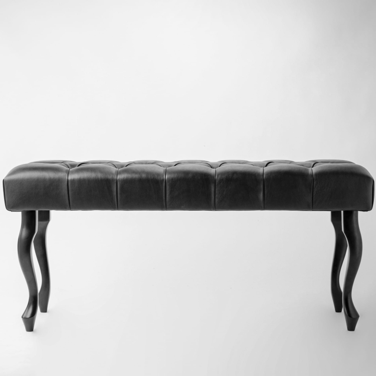 Black Quilted Leather Bench