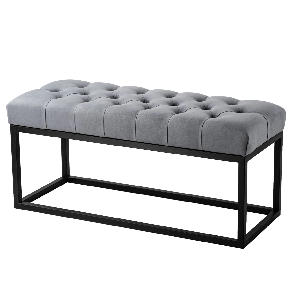 Quilted bench in grey on metal legs