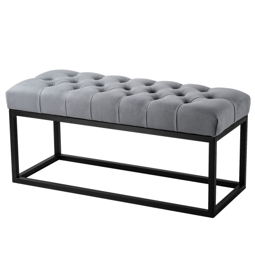 Quilted bench in grey on metal legs