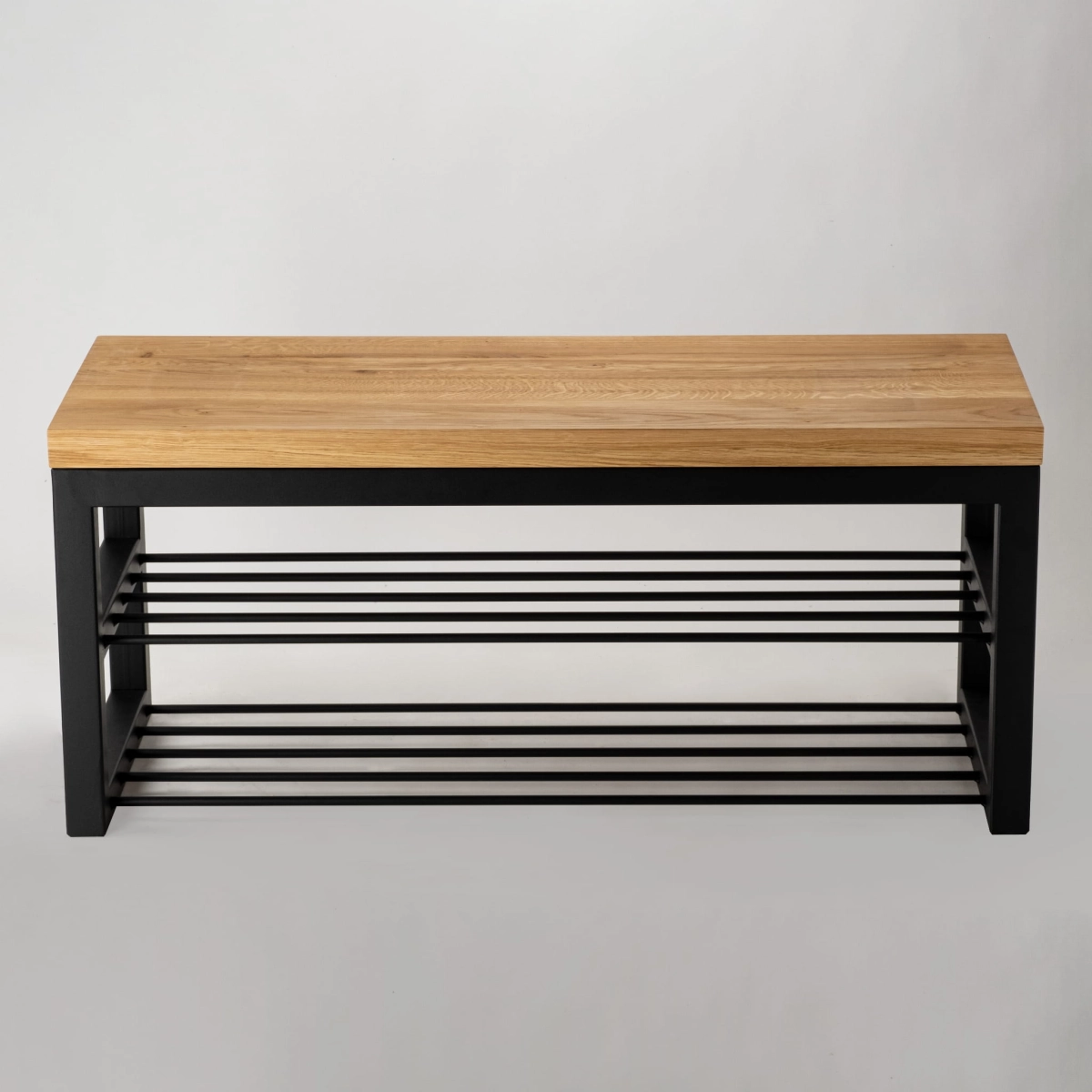 Loft-style bench with wooden top and steel base
