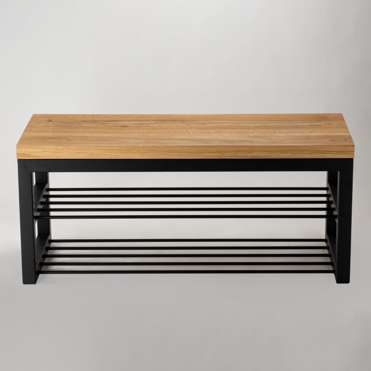 Loft-style bench with wooden top and steel base