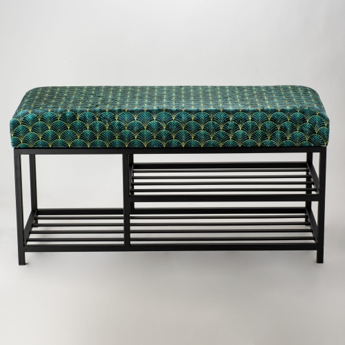 Industrial bench with metal shelves