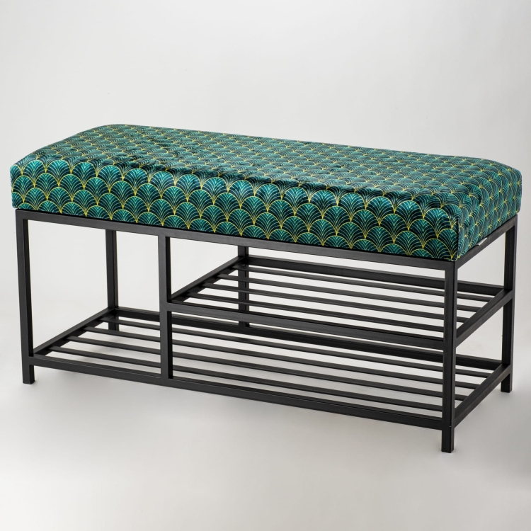 Upholstered loft-style bench on a metal base