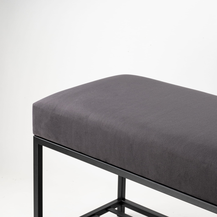 Upholstered bench in graphite with metal frame
