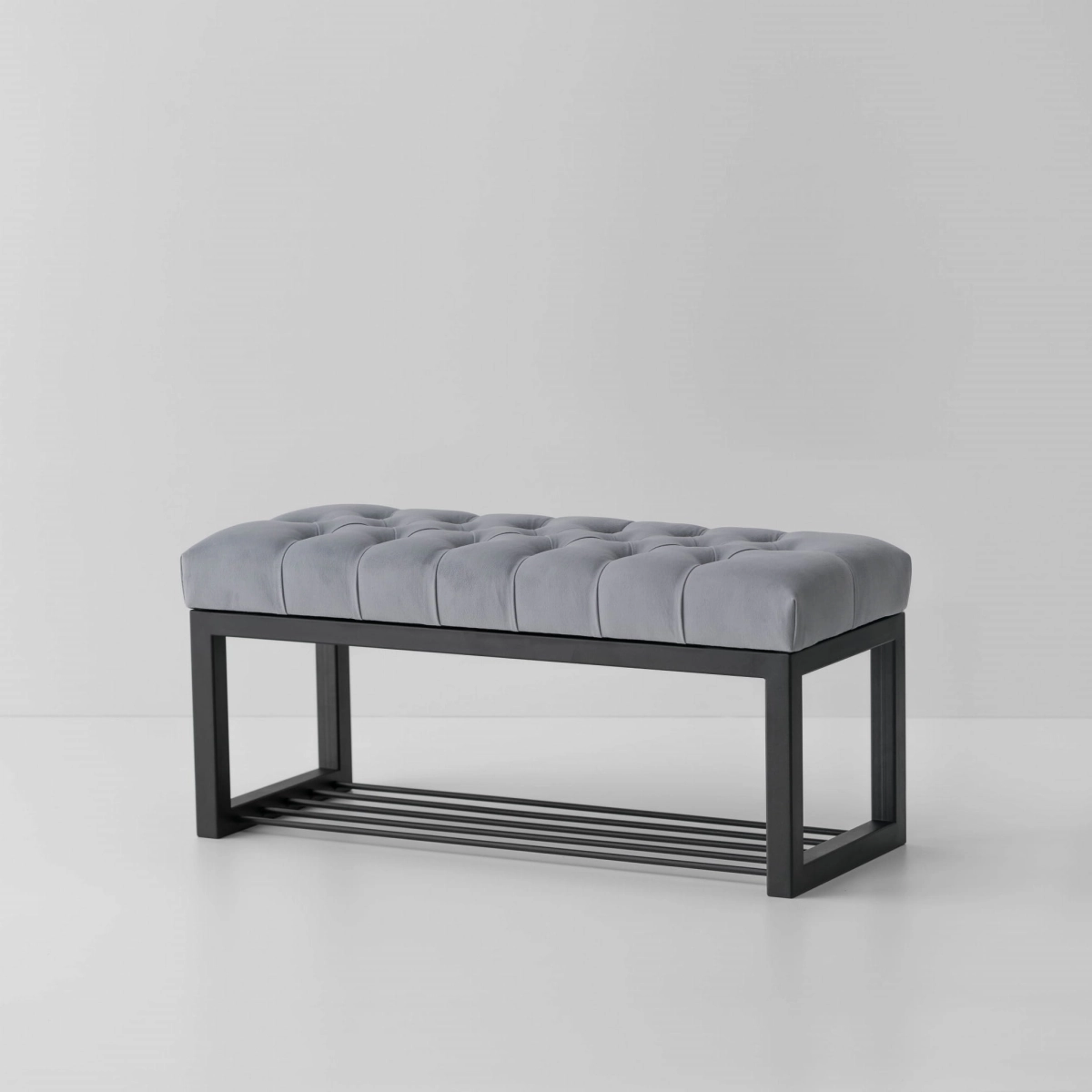Industrial bench for hallway with shoe shelf