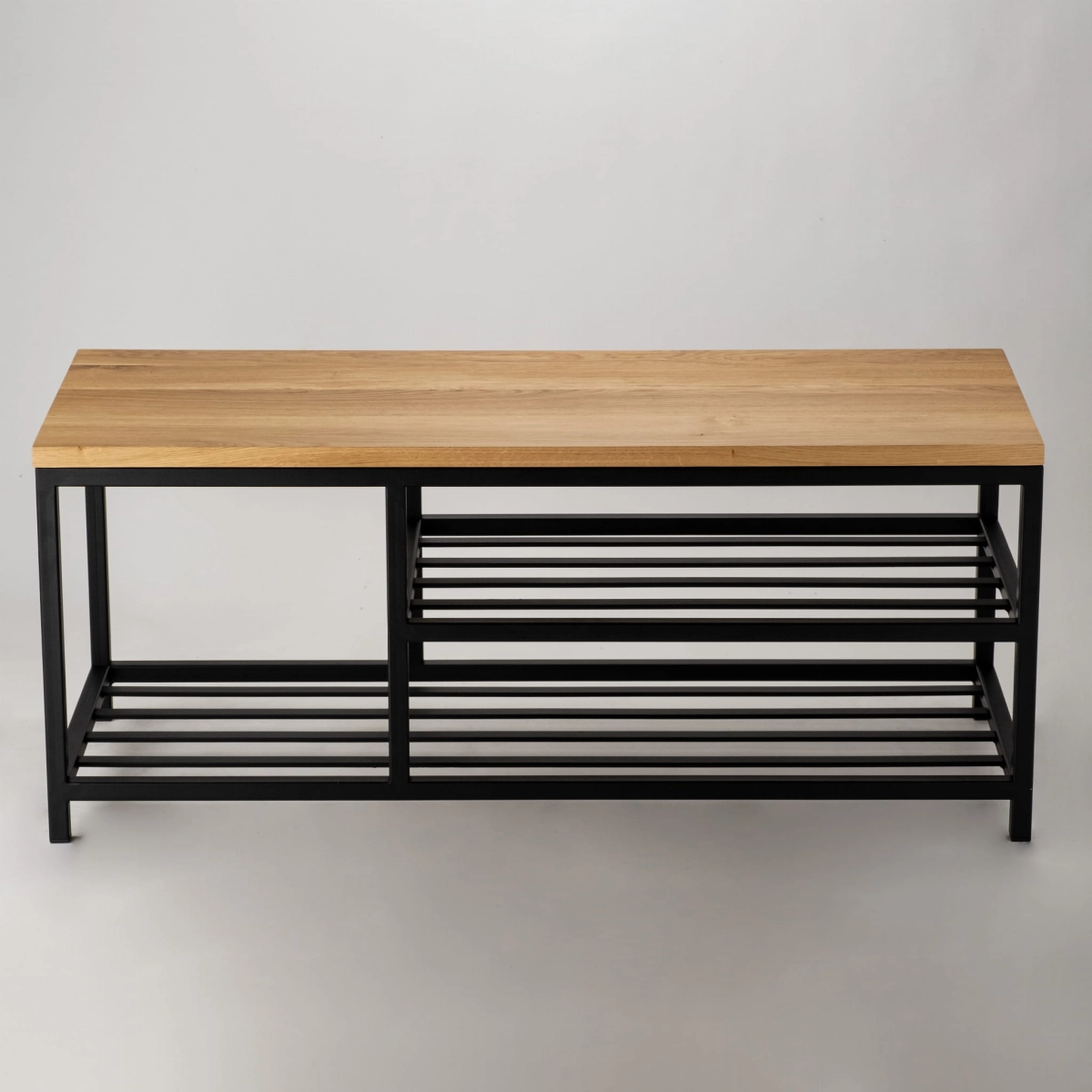 Loft-style bench with wooden top and steel base