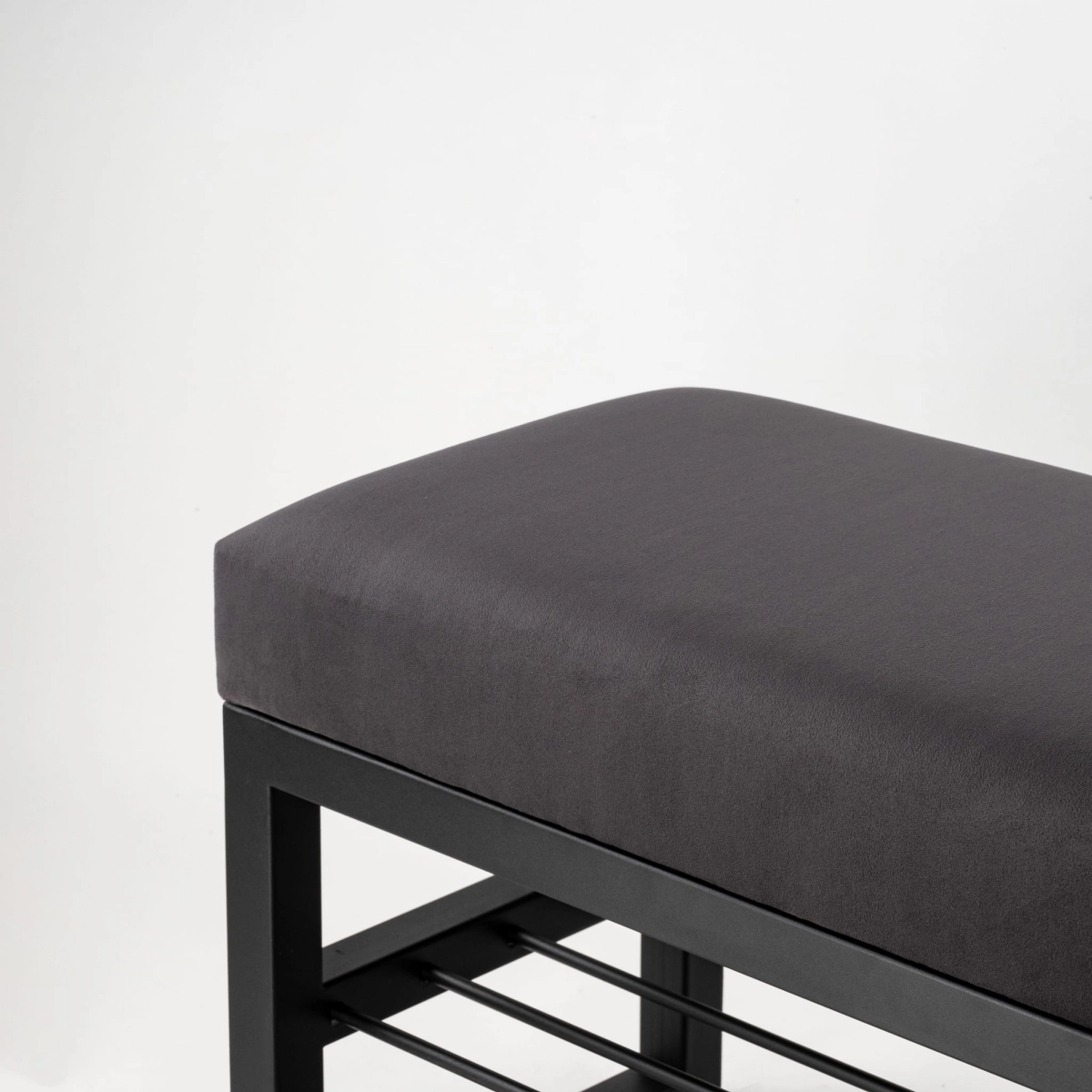 Upholstered hallway bench with shoe shelves