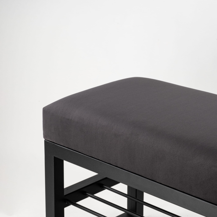 Upholstered hallway bench with shoe shelves