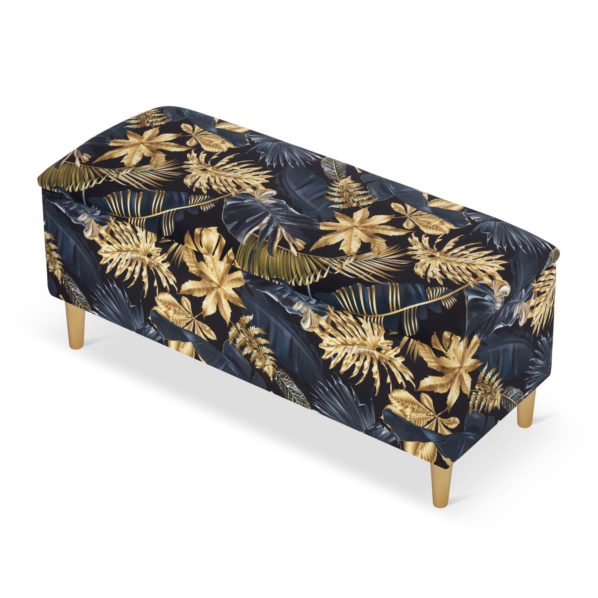 black pouffe with storage in gold leaves