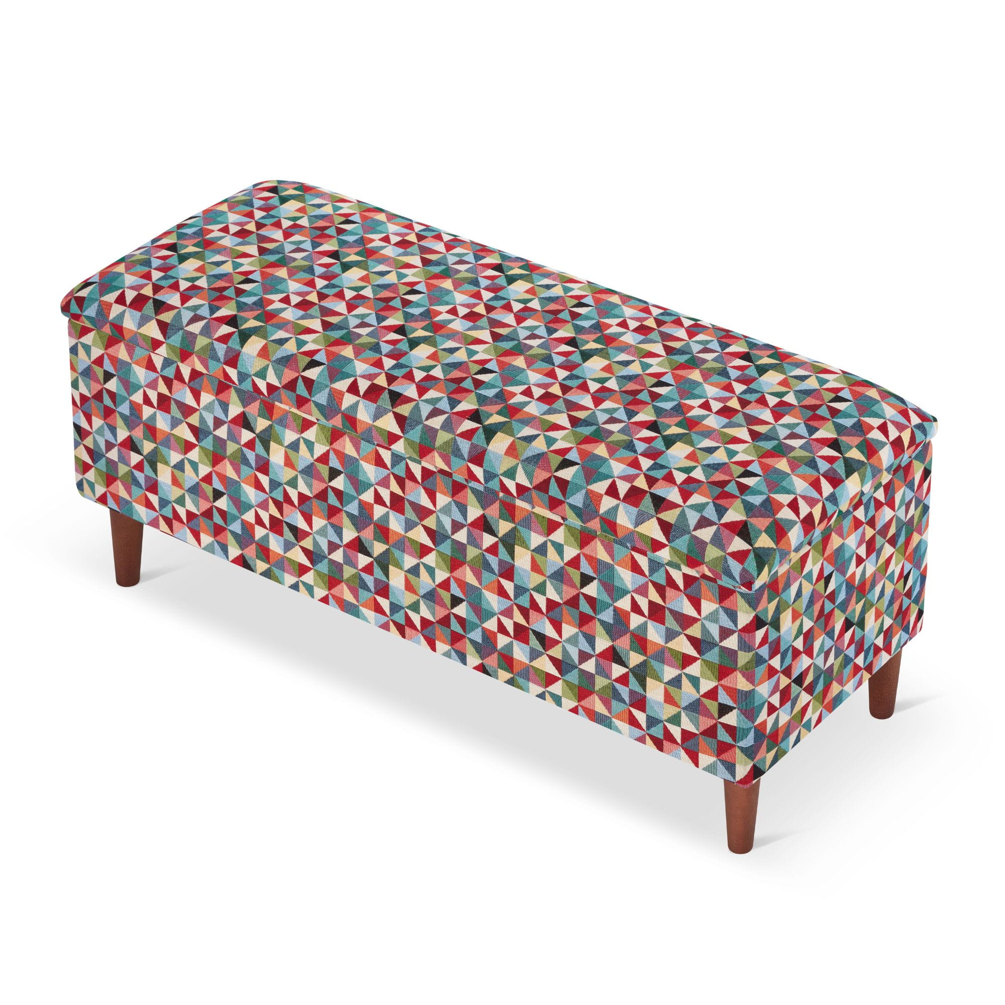 a pouffe with storage in geometric patterns