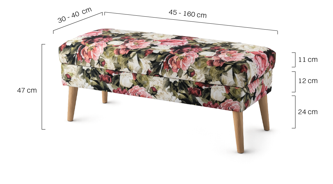 Tapicerowana pufa z kwiatami i schowkiem, elegancki i funkcjonalny dodatek