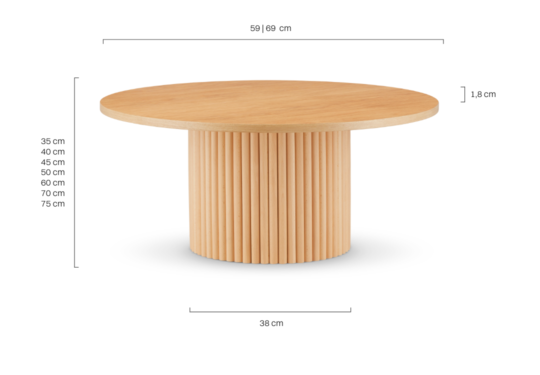 Modern wooden coffee table with a grooved base