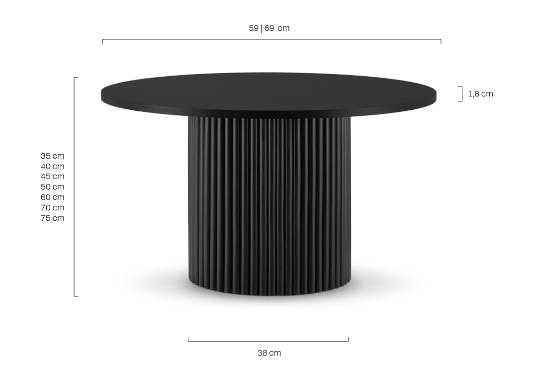 black coffee table with grooved base