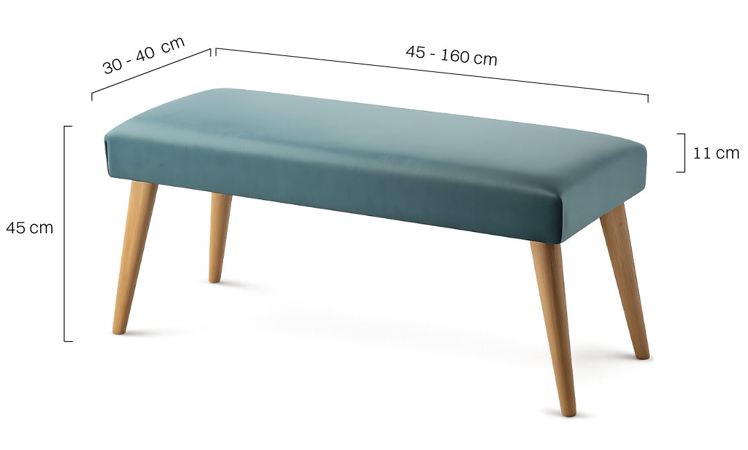 Stylish mint-colored bench with upholstery and wooden base, perfect for a living room or hallway