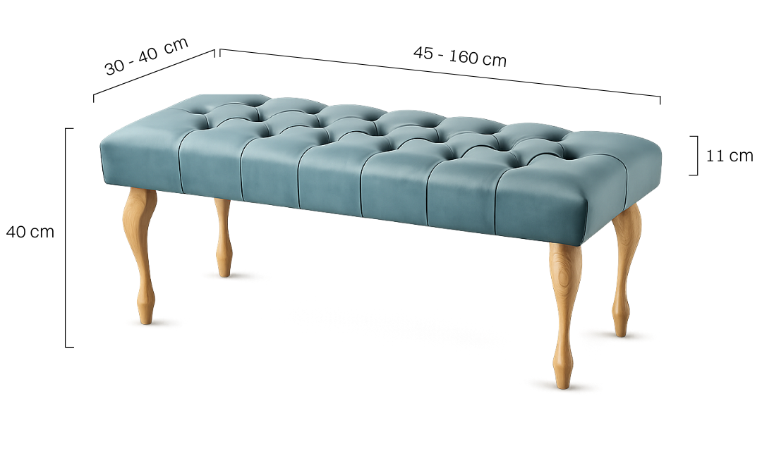 Mint quilted bench with wooden legs a fresh accent to bright, modern interiors