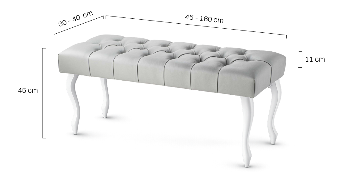 Chesterfield leather bench in grey, quilted, classic style