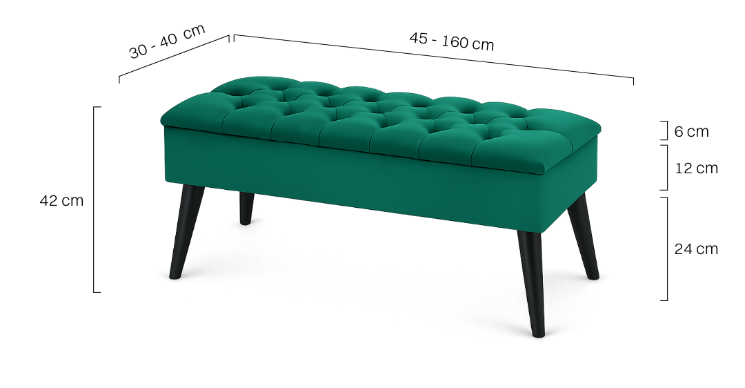 Quilted pouffe in bottle green with storage, elegant and roomy space