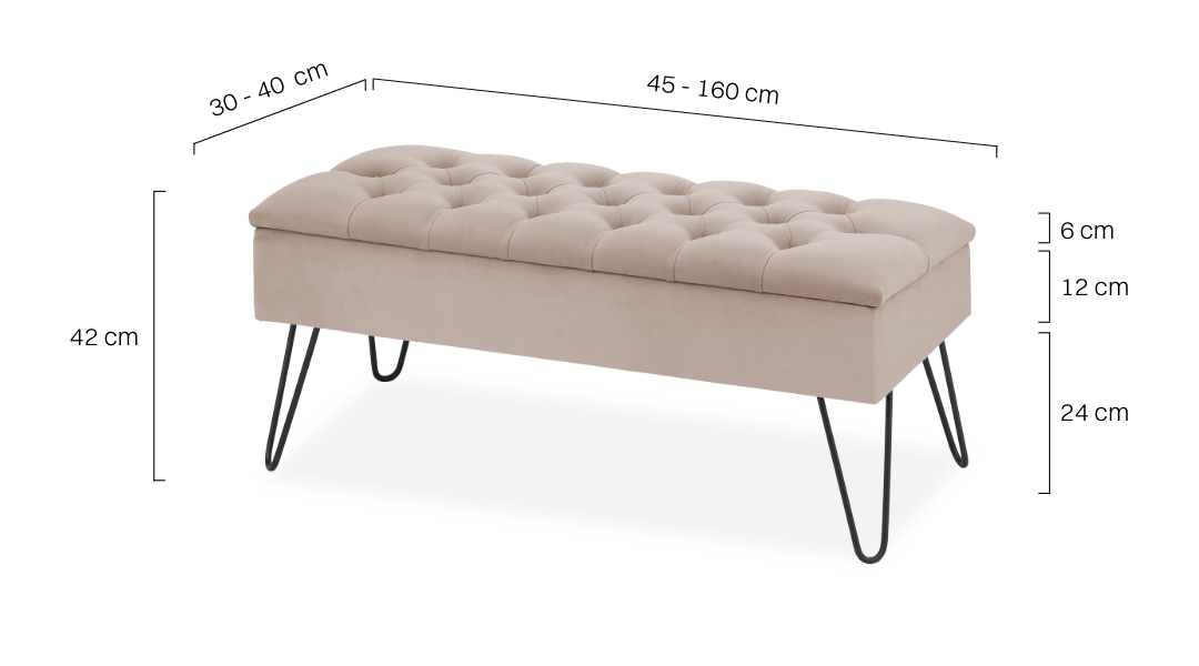 Quilted latte pouffe with storage and pin legs, a stylish and modern piece of furniture