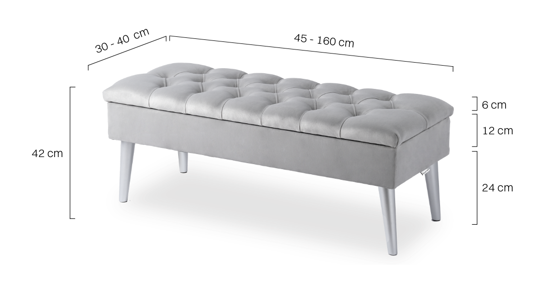 Light grey quilted pouffe with storage, comfortable and functional for the living room