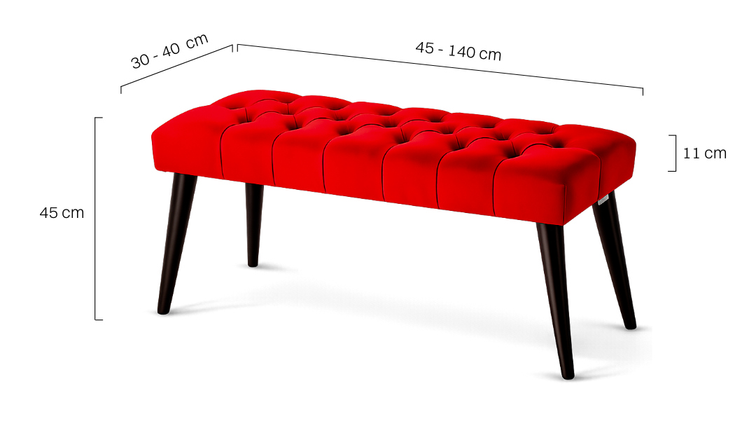 Elegant red quilted bench - perfect for a living room, bedroom or hallway